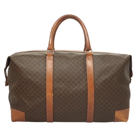 CELINE Macadam Canvas Boston Bag Pvc Leather Brown Gold - Picture 3 of 12